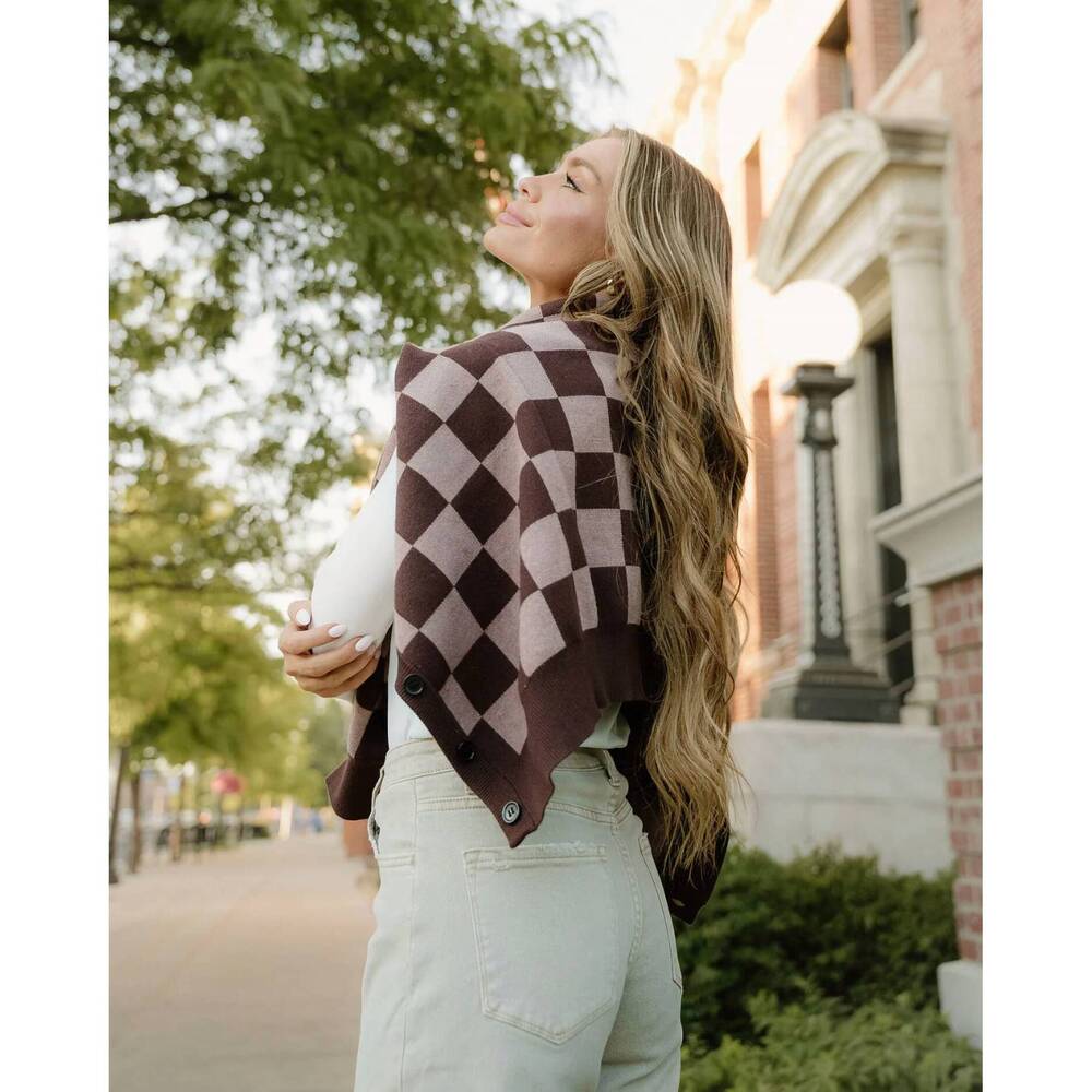 NEW INDIE & CO hunter checker cardigan in brown - Picture 5 of 8